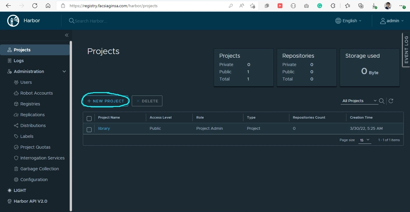 Click NEW PROJECT button on the Projects Menu